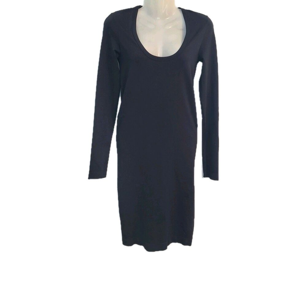 Helmut Lang Black Seamless Scoop Neck Bodycon Dress Sz XS/S Edgy 90s Minimalist